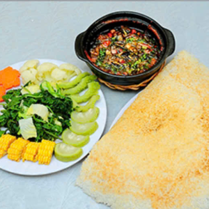 CƠM CHÁY, MỠ HÀNH, CHÀ BÔNG, RAU LUỘC, KHO QUẸT, TÓP MỠ